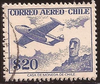 Aeroplano sobre Moai de Isla de Pascua  1956 Aéreo 20 pesos