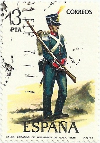 UNIFORMES MILITARES, GRUPO VI. Nº 28. ZAPADORES DE INGENIEROS DE GALA 1825. EDIFIL 2352