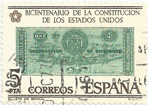 BICENTENARIO INDEPENDÉNCIA DE LOS ESTADOS UNIDOS. BILLETE DE UN DOLAR. EDIFIL 2324