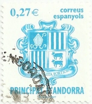 SERIE BÁSICA ESCUDO DE ANDORRA. VALOR FACIAL 0.27 €. YVERT AD-ES 297