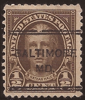 Nathan Hale  1923 0,5  centavos perf 10x11