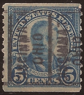 Theodore Roosevelt  1923 5 centavos dent vert 9,5 perf