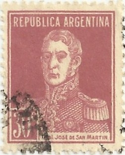 GENERAL SAN MARTÍN. PERFORACIÓN 13½ x 12½. VALOR FACIAL 30ç. YVERT AR 307