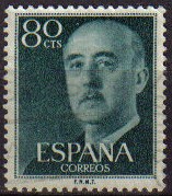 ESPAÑA 1955 1152 Sello General Franco 80cts Usado