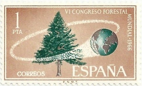 VIº CONGRESO FORESTAL MUNDIAL. PINO Y GLOBO TERRÁQUEO. EDIFIL 1736