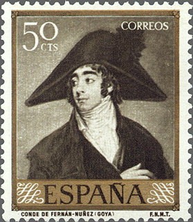 ESPAÑA 1958 1212 Sello Nuevo Pintor Francisco de Goya y Lucientes Conde de Fernan Nuñes