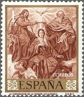 ESPAÑA 1959 1244 Sello Nuevo Pintor Diego Velázquez La Coronación de la Virgen 1pta