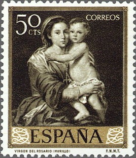 ESPAÑA 1960 1272 Sello Nuevo Bartolomé Esteban Murillo Virgen del Rosario 50c c/trazas oxido