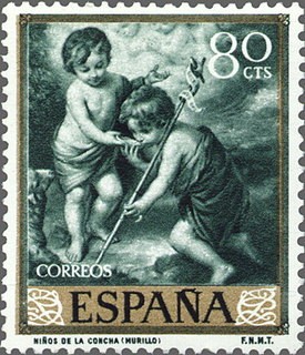 ESPAÑA 1960 1274 Sello ** Bartolomé Esteban Murillo Niños de la Concha 80c