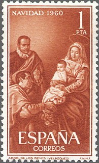 ESPAÑA 1960 1325 Sello Nuevo Navidad La adoración de los Reyes Magos Velazquez