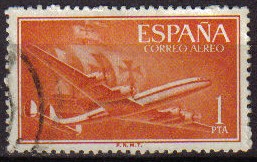 ESPAÑA 1955 1172 Sello Super Constellation y Nao Santa Maria Usado