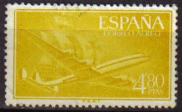 ESPAÑA 1955 1176 Sello Super Constellation y Nao Santa Maria Usado