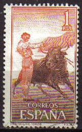 ESPAÑA 1960 1261 Sello Fiesta Nacional Toros Torero Pase por alto Usado