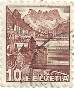 CASTILLO DE CHILLON, TIPO DE 1936. COLOR MARRÓN ROJIZO. YVERT CH 348