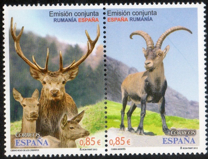 4753/4754- Emisión conjunta España-Rumania.Ciervo Rojo de los Cárpatos. Cabra montés.