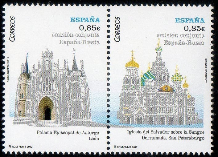 4737/4738- Emisión conjunta España-Rusia. Palacio Episcopal de Astorga (León) y Iglesia del Salvador