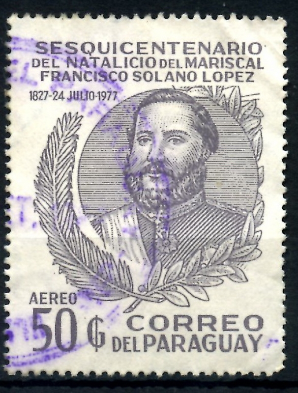 PARAGUAY_SCOTT 1753.01 150º ANIV NATALICIO MARISCAL FRANCISCO SOLANO LOPEZ. $0,40