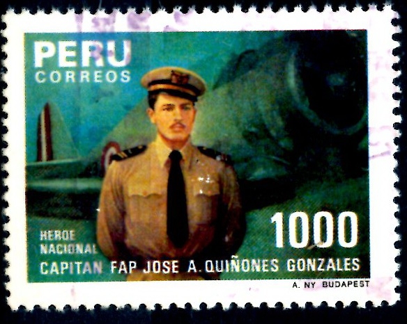 PERU_SCOTT 843 CAPITAN FAP JOSE A. QUIÑONES, HEROE NACIONAL. $0,40