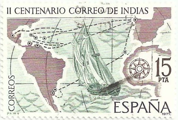 CORREO DE INDIAS, ESPAMER´77. BERGANTÍN CRUZANDO EL OCÉANO. EDIFIL 2437