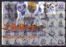 HOLANDA Netherlands 1998 Scott 983 Sello Priority Stamps Azulejos con imágenes de vaca Usado Michel