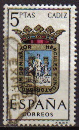 ESPAÑA 1962 1416 Sello Escudos de las Capitales de Provincia Españolas Cadiz usado