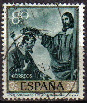 ESPAÑA 1962 1421 Sello Pintor Francisco de Zurbaran Jesús Coronando a San Jose Usado