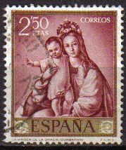 ESPAÑA 1962 1424 Sello Pintor Francisco de Zurbaran La Virgen de la Gracia Usado