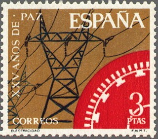 ESPAÑA 1964 1586 Sello Nuevo XXV Años de Paz Española Electrificación