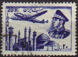 IRAN 1953 Scott C74 Sello Correo Aereo Avión sobrevolando Moscú y retrato Militar Mohammad Reza Shah