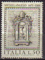 ITALIA 1975 Scott 1176 Sello Arte Michelangelo Miguel Angel nicho en Palacio del Vaticano Michel 148