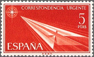 ESPAÑA 1966 1765 Sello Nuevo Correspondencia Urgente Alegorias Avion Papel