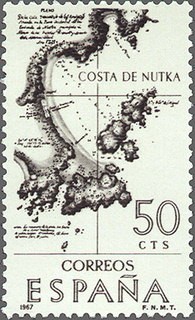 ESPAÑA 1967 1820 Sello Nuevo VIII Forjadores de América Costa de Nutka