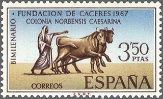 ESPAÑA 1967 1828 Sello Nuevo Fundacion de Caceres Fundación de la Ciudad