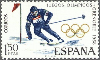 ESPAÑA 1968 1851 Sello Nuevo Juegos Olimpicos Invierno Grenoble (Francia) Esqui