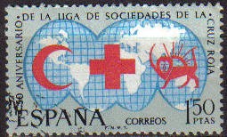 ESPAÑA 1969 1925 Sello L Aniversario Liga de Sociedades de la Cruz Roja usado