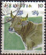 Suiza 1992 Scott 870 Sello Fauna Animales Vaca Michel1461 usado Switzerland Suisse 