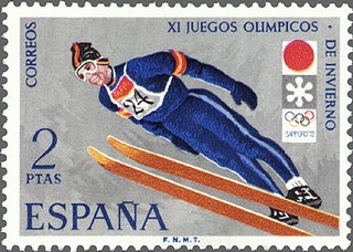 ESPAÑA 1972 2074 Sello Nuevo XI Juegos Olimpicos de Invierno Sapporo Salto de Trampolin