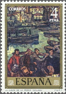 ESPAÑA 1972 2080 Sello Nuevo Pintor Solana La Vuelta de la Pesca