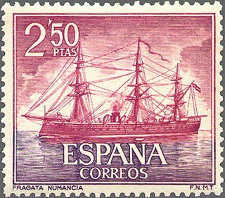 ESPAÑA 1964 1608 Sello Nuevo Barcos Marina Española Fragata Numancia