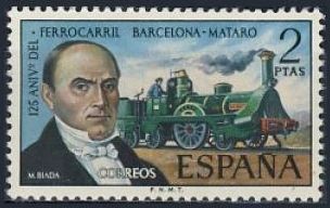 ESPAÑA 1974 2173 Sello Nuevo 125º Aniversario del Ferrocarril Barcelona Mataró Spain