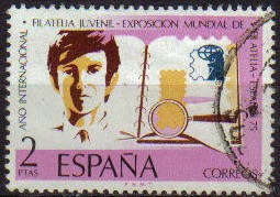 ESPAÑA 1974 2174 Sello Exposición Mundial de Filatelia ESPAÑA 75 Filatelia Juvenil Usado