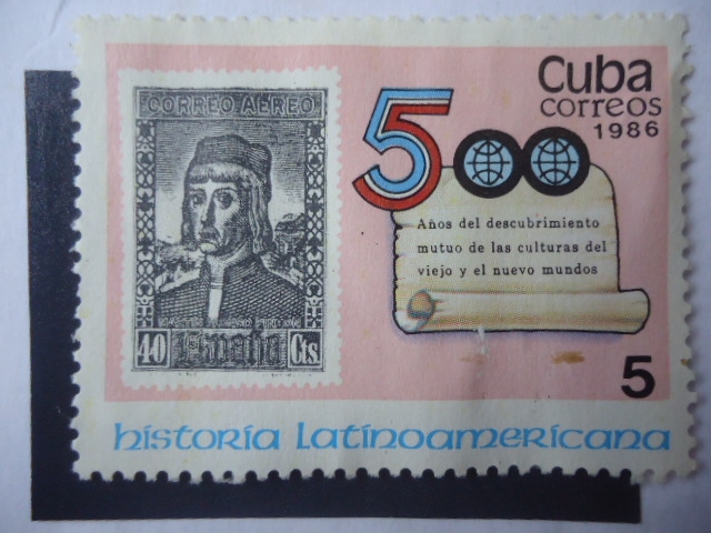 Historia Latinoamericana - 500 Años del Descubrimiento - Sello Sobre otro Sello Postal