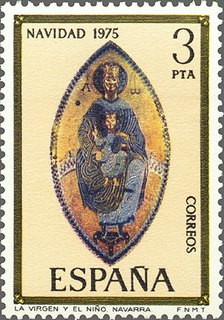 ESPAÑA 1975 2300 Sello Nuevo Navidad La Virgen y el Niño retablo Santuario San Miguel c/señal charne