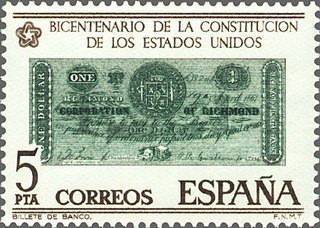 ESPAÑA 1976 2324 Sello Nuevo Bientenario de la Independencia de Estados Unidos Billete de un Dólar