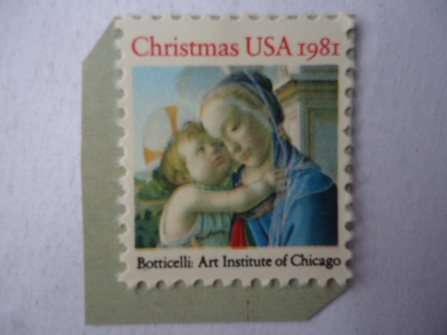 Chrismas USA 1981-Madonna y el Niño. Oleo del pintor Sandro Bolticelli (1445-1510).