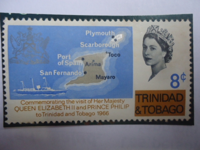 Mapa de Trinidad y Tobago- Conmemoración de la Visita  reina Elizabeth II y el Principe Fhilip 1963.