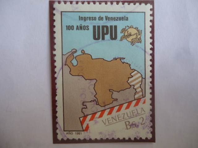 100 Años UPU (unión Postal Universal) - Ingreso de Venezuela -Mapa