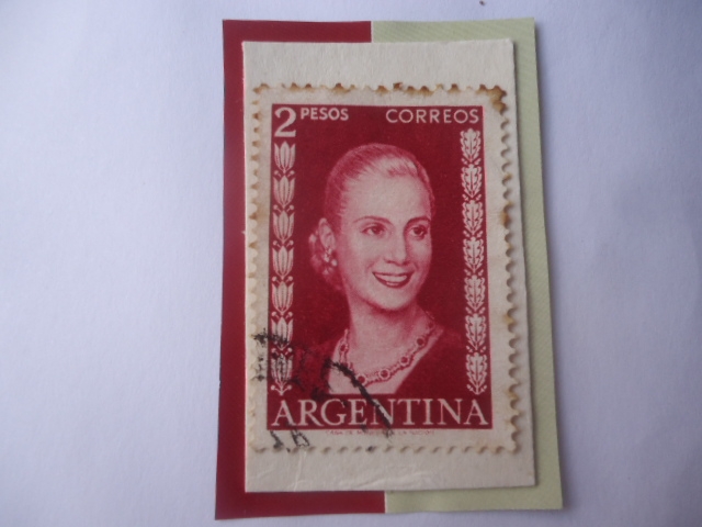 Eva Perón (1919-1952)-(También llamada:Eva María Duarte  de Perón)-Sello de 2 m4n Peso nacional Arge