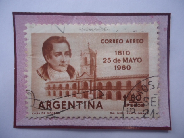 Mariano Moreno (1778-1811)- 150°Aniv. del 1810 23 de mayo 1960- Sello d 1,80 m$n Peso Nacional Ar. 