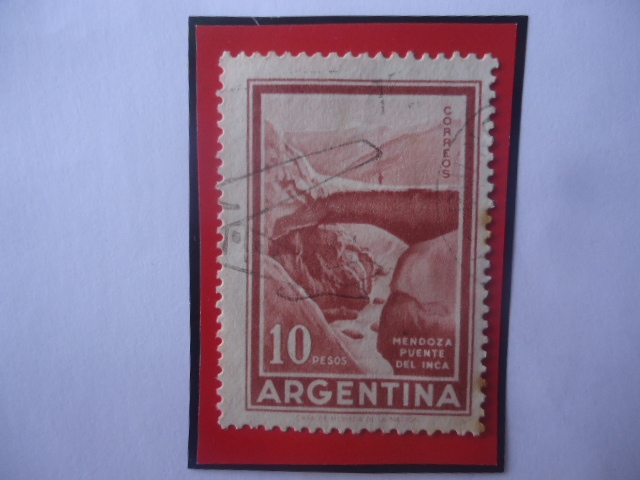 Puente del Inca- Mendoza- Sello de 10 m$n Pesos Nacional Argentino, año 1960.